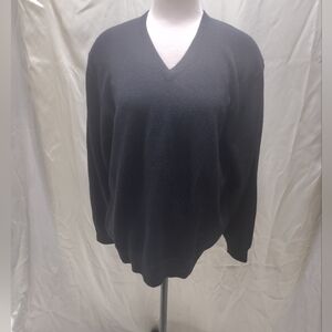ALAN PAINE Mens V-Neck Pullover Sweater, Size UK 46 EUR 54, Pure Cashmere Black
